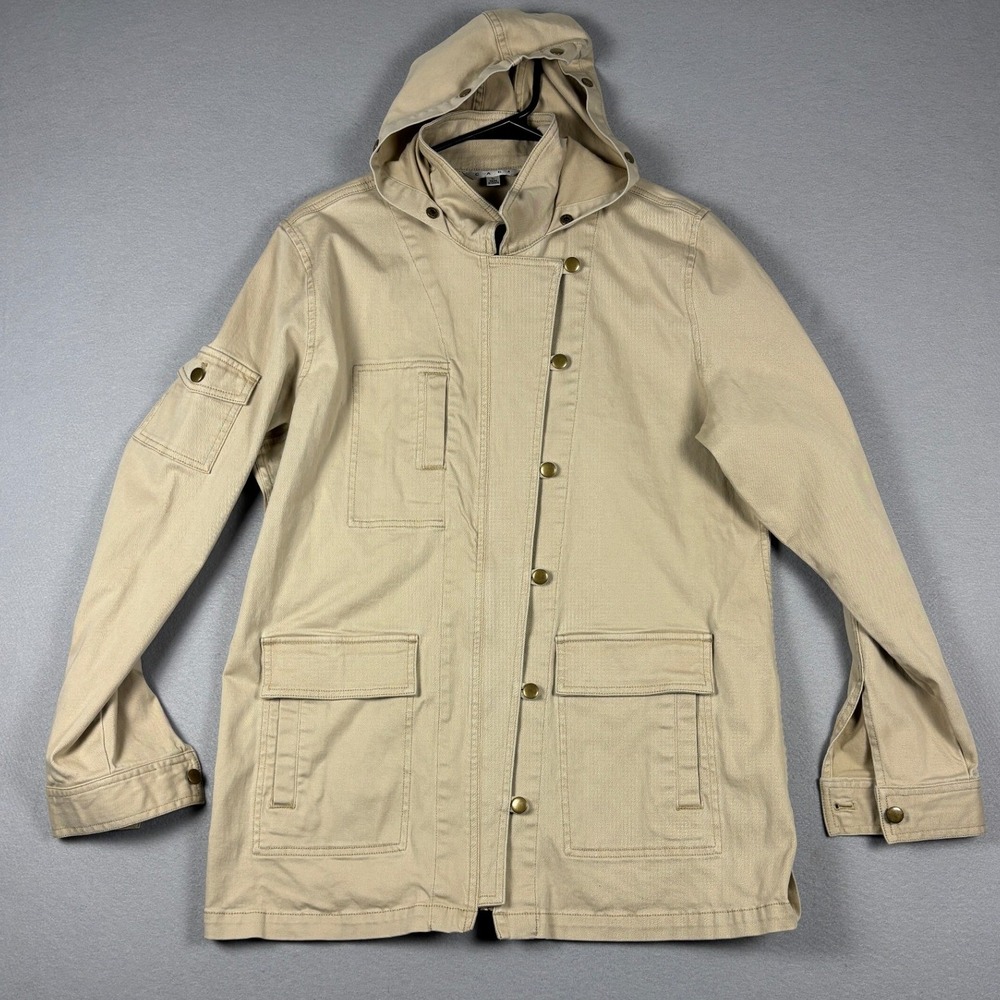 Cabi 110 Utility Jacket Removable Hood Snap Front Large Khaki